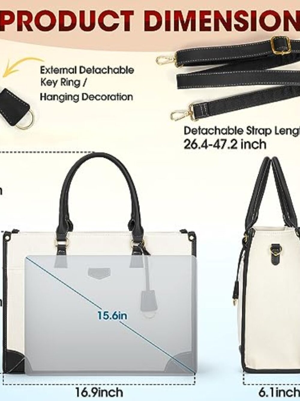 🆕 Laptop Bag for Women 15.6 inch Laptop Tote Bag Waterproof Canvas Work Bag - Picture 4 of 7